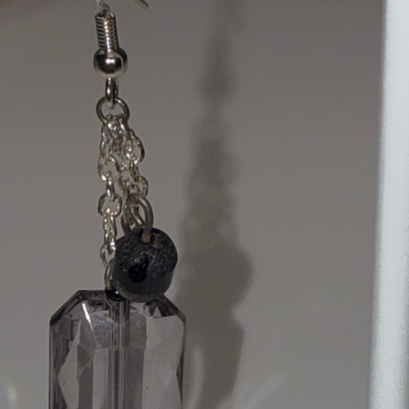 Earrings: Silver and Black Dangle Earrings - Picture 3 of 3